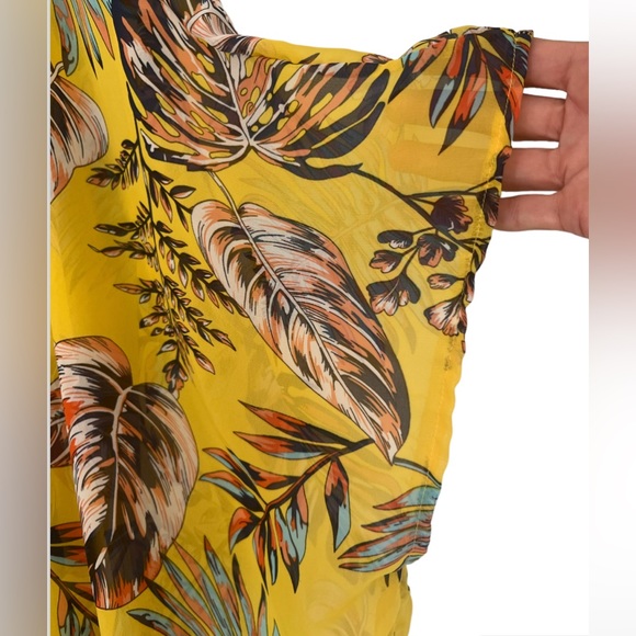 Women’s Boho Leaf Print Open Front Sheer Kimono Cardigan Cover Up - Picture 7 of 8